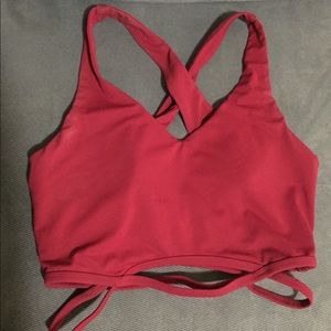 Deep red fabletics sports bra.